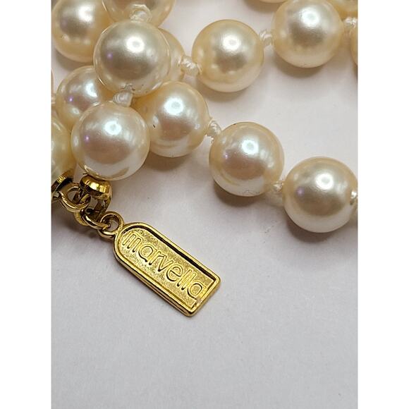 Vintage Marvella Hand Knotted Faux Pearl Necklace w Pearl Slide Clasp 23.5” - Picture 5 of 8